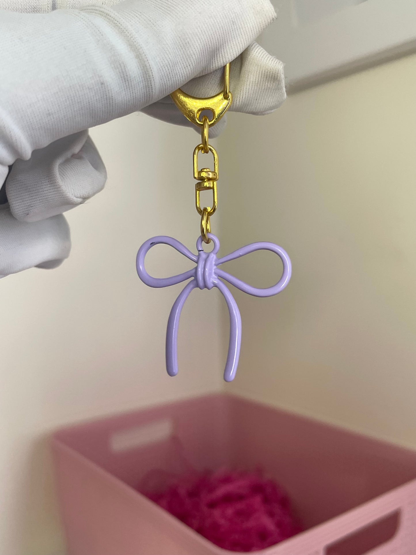 Gold candy color purple bow keychain