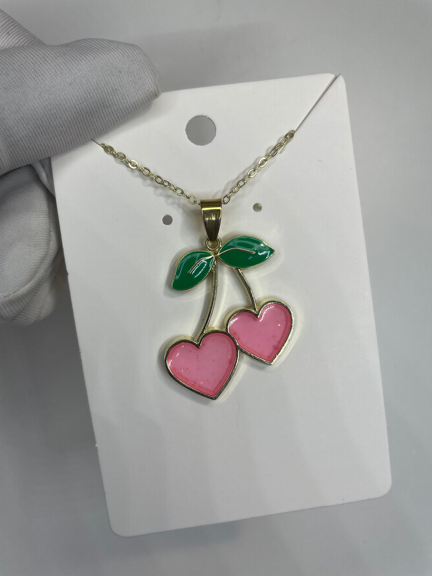 Pink juicy cherry necklace