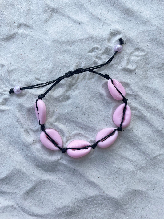 Pink cowrie seashell adjustable bracelet