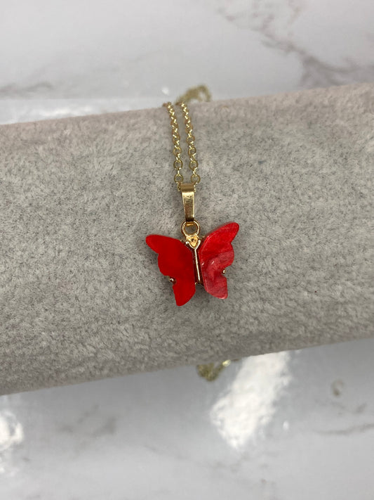 Red fluttering butterfly necklace