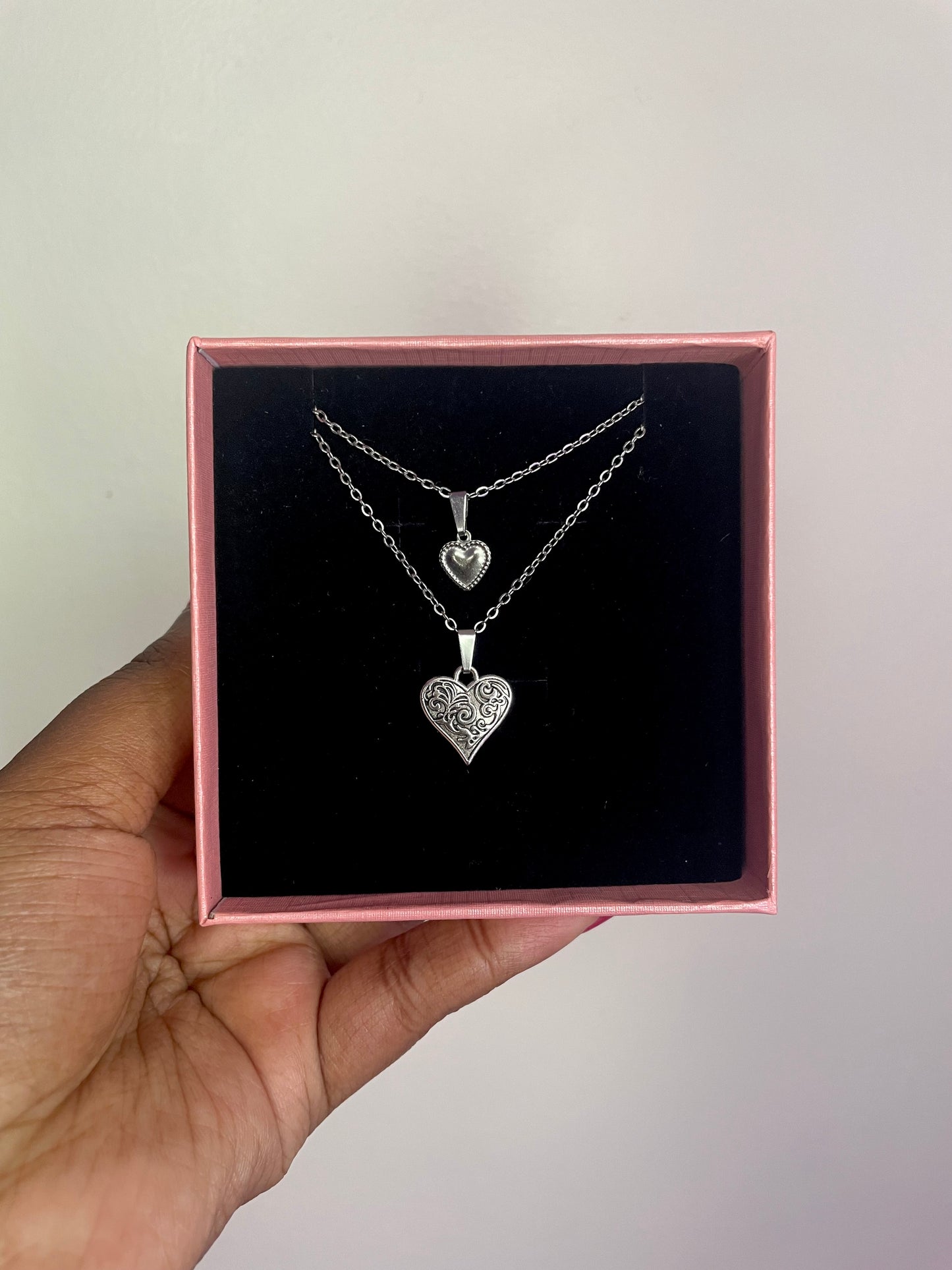 Silver hearts necklace set