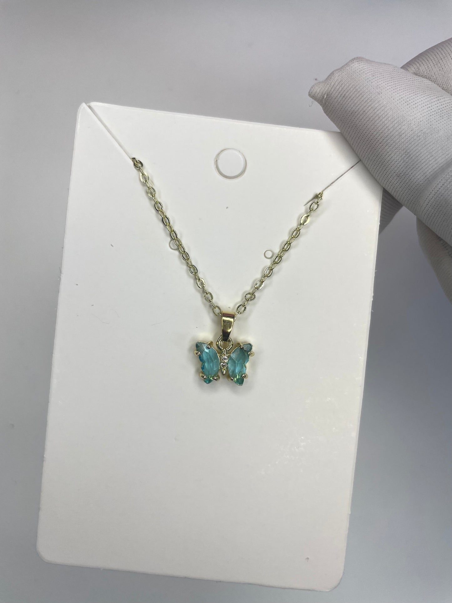 Teal crystal butterfly necklace